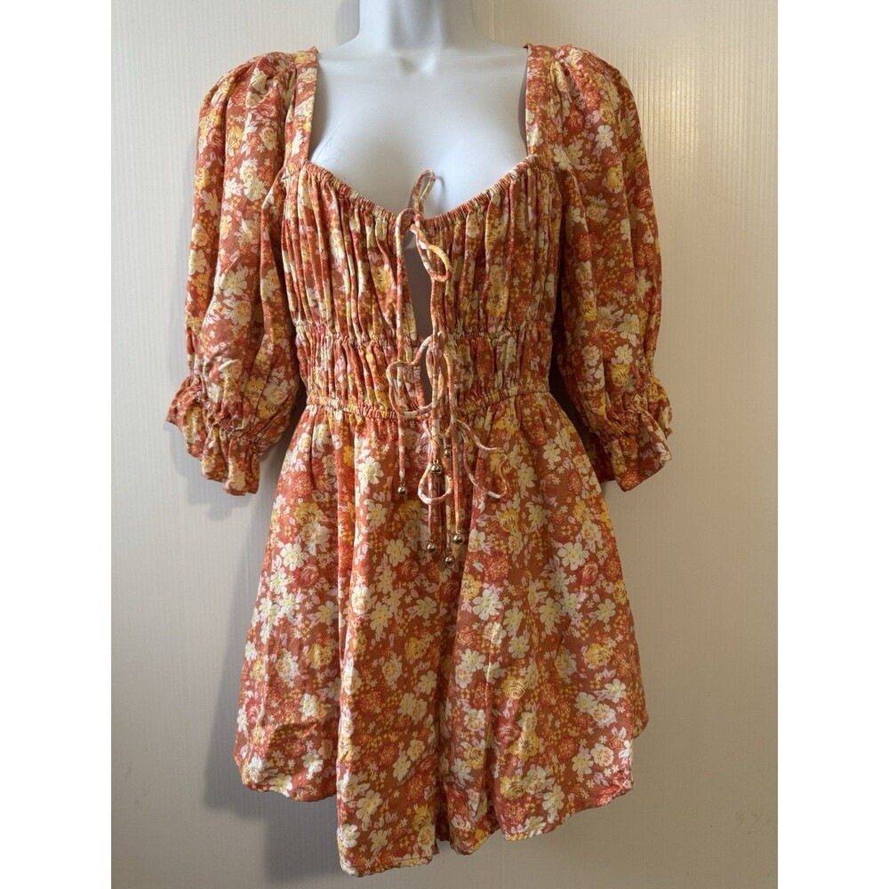Free People Size Small Show Me Love Romper Smocked Boho Festival Hippie